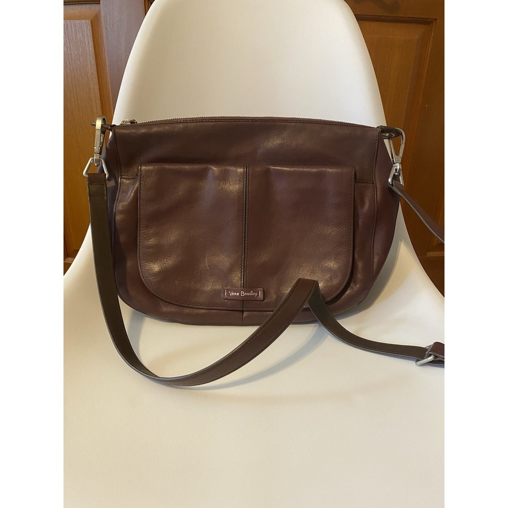 Vera Bradley Burgundy Leather Crossbody Bag Silver Hardware Zip Adjustable Strap